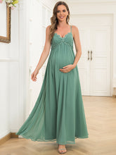Load image into Gallery viewer, Color=Green Bean | Spaghetti Straps A Line Deep V Neck Wholesale Maternity Dresses-Green Bean 4