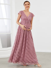 Load image into Gallery viewer, Color=Orchid | Deep V Neck A Line Wholesale Maternity Dresses with Cover Sleeves-Orchid 4