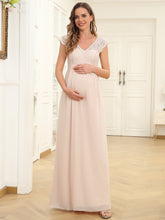Load image into Gallery viewer, Color=Blush | Deep V Neck A Line Wholesale Maternity Dresses with Cover Sleeves-Blush 1