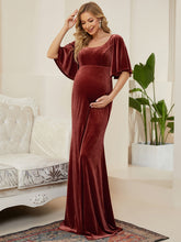 Load image into Gallery viewer, Color=brick-red | Square Neck Ruffles Sleeves Pencil Wholesale Maternity Dresses-brick-red 4