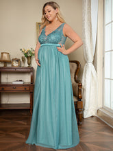 Load image into Gallery viewer, COLOR=Dusty Blue | Plus Size Sultry Sleeveless Long Maxi Dress for Pregnant Women-Dusty Blue 4
