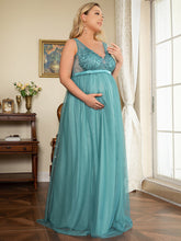 Load image into Gallery viewer, COLOR=Dusty Blue | Plus Size Sultry Sleeveless Long Maxi Dress for Pregnant Women-Dusty Blue 3