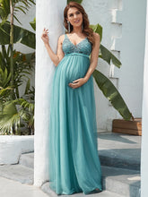 Load image into Gallery viewer, COLOR=Dusty Blue | Sultry Sleeveless Long Maxi Dress for Pregnant Women-Dusty Blue 4