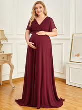 Load image into Gallery viewer, Color=Burgundy | Plus Size Cute and Adorable Deep V-neck Dress for Pregnant Women-Burgundy 1