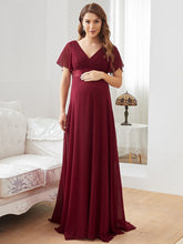 Load image into Gallery viewer, Color=Burgundy | Cute and Adorable Deep V-neck Dress for Pregnant Women-Burgundy 4