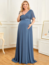 Load image into Gallery viewer, Color=Dusty Navy | Plus Size Cute and Adorable Deep V-neck Dress for Pregnant Women-Dusty Navy 1