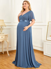 Load image into Gallery viewer, Color=Dusty Navy | Plus Size Cute and Adorable Deep V-neck Dress for Pregnant Women-Dusty Navy 2