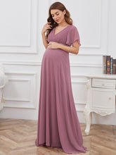 Load image into Gallery viewer, Color=Orchid | Cute and Adorable Deep V-neck Dress for Pregnant Women-Orchid 4