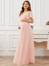 Load image into Gallery viewer, Color=Pink | Cute and Adorable Deep V-neck Dress for Pregnant Women-Pink 3