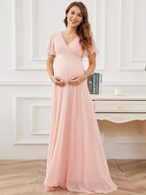 Load image into Gallery viewer, Color=Pink | Cute and Adorable Deep V-neck Dress for Pregnant Women-Pink 4