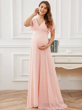 Load image into Gallery viewer, Color=Pink | Cute and Adorable Deep V-neck Dress for Pregnant Women-Pink 1
