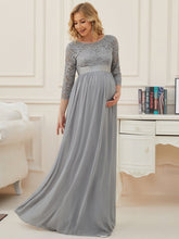 Load image into Gallery viewer, Color=Grey | Round Neck A-Line Floor-Length Wholesale Maternity Dresses-Grey 4