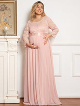 Load image into Gallery viewer, Color=Pink | Round Neck A-Line Floor-Length Wholesale Maternity Dresses-Pink 1