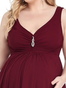 Color=Burgundy | Plus Size Hot and Sexy Sleeveless Dress for Pregnant Women-Burgundy 5