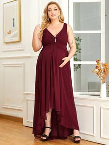 Color=Burgundy | Plus Size Hot and Sexy Sleeveless Dress for Pregnant Women-Burgundy 3
