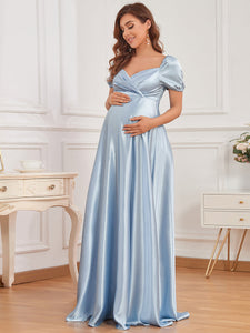 Color=Ice blue | Puff Sleeves V Neck A Line Wholesale Maternity Dresses-Ice blue 4