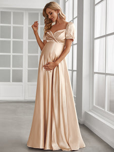 Color=Rose Gold | Puff Sleeves V Neck A Line Wholesale Maternity Dresses-Rose Gold 3