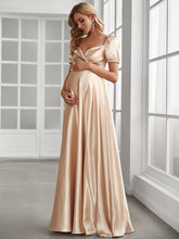 Load image into Gallery viewer, Color=Rose Gold | Puff Sleeves V Neck A Line Wholesale Maternity Dresses-Rose Gold 1
