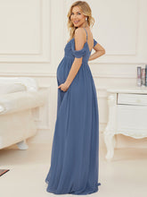 Load image into Gallery viewer, Color=Dusty Navy | Adorable A Line Off Shoulder Wholesale Maternity Dresses-Dusty Navy 2