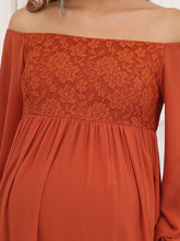 Load image into Gallery viewer, Color=Burnt orange | Lantern Sleeves A Line Floor Length Wholesale Maternity Dresses-Burnt orange 5