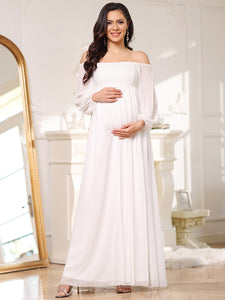 Color=Cream | Lantern Sleeves A Line Floor Length Wholesale Maternity Dresses ey20819-Cream 1