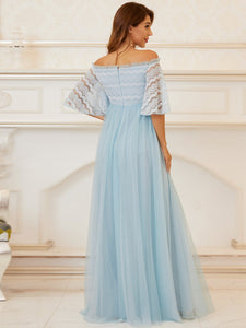 Color=Sky Blue | Adorable A Line Strapless Off Shoulder Wholesale Maternity Dresses-Sky Blue 2