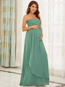 Color=Green Bean | A Line Floor Length Asymmetrical Hem Wholesale Maternity Dresses-Green Bean 4