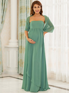 Color=Green Bean | A Line Floor Length Asymmetrical Hem Wholesale Maternity Dresses-Green Bean 1