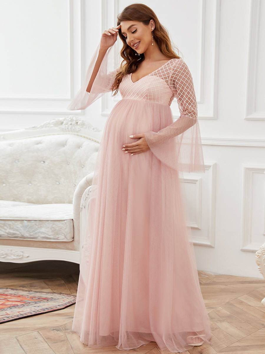 Deep V Neck A Line Maternity Dresses with Cover Sleeves 