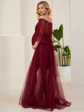 Load image into Gallery viewer, Color=Burgundy | A Line Short Puff Sleeves Wholesale Maternity Dresses-Burgundy 2