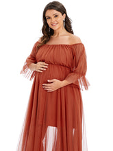 Load image into Gallery viewer, Color=Burnt Orange | A Line Short Puff Sleeves Wholesale Maternity Dresses-Burnt Orange 5