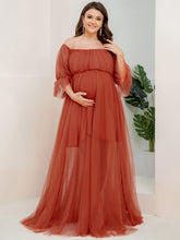 Load image into Gallery viewer, Color=Burnt Orange | A Line Short Puff Sleeves Wholesale Maternity Dresses-Burnt Orange 1