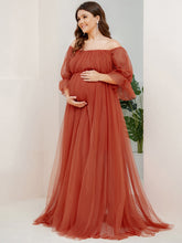Load image into Gallery viewer, Color=Burnt Orange | A Line Short Puff Sleeves Wholesale Maternity Dresses-Burnt Orange 3