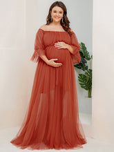 Load image into Gallery viewer, Color=Burnt Orange | A Line Short Puff Sleeves Wholesale Maternity Dresses-Burnt Orange 4