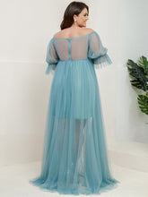Load image into Gallery viewer, Color=Dusty blue | A Line Short Puff Sleeves Wholesale Maternity Dresses-Dusty blue 2