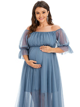 Load image into Gallery viewer, Color=Dusty Navy | A Line Short Puff Sleeves Wholesale Maternity Dresses-Dusty Navy 5