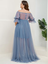 Load image into Gallery viewer, Color=Dusty Navy | A Line Short Puff Sleeves Wholesale Maternity Dresses-Dusty Navy 2
