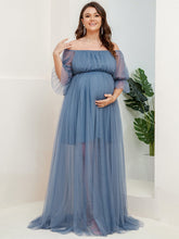 Load image into Gallery viewer, Color=Dusty Navy | A Line Short Puff Sleeves Wholesale Maternity Dresses-Dusty Navy 4