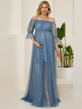 Load image into Gallery viewer, Color=Dusty Navy | A Line Short Puff Sleeves Wholesale Maternity Dresses-Dusty Navy 3