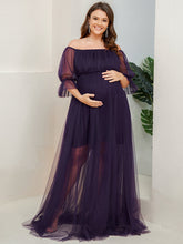 Load image into Gallery viewer, Color=Dark Purple | A Line Short Puff Sleeves Wholesale Maternity Dresses-Dark Purple 1