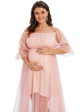 Load image into Gallery viewer, Color=Pink | A Line Short Puff Sleeves Wholesale Maternity Dresses-Pink 5