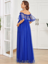 Load image into Gallery viewer, Color=Sapphire Blue | Off Shoulders Puff Sleeves A Line Wholesale Maternity Dresses-Sapphire Blue 3