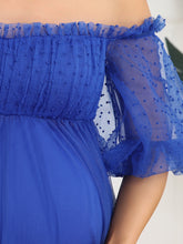 Load image into Gallery viewer, Color=Sapphire Blue | Off Shoulders Puff Sleeves A Line Wholesale Maternity Dresses-Sapphire Blue 5