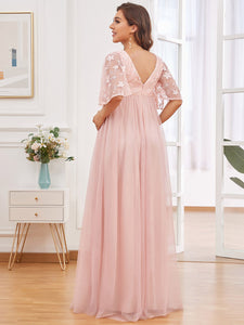 Color=Pink | Deep V Neck Half Sleeves A Line Wholesale Maternity Dresses-Pink 4