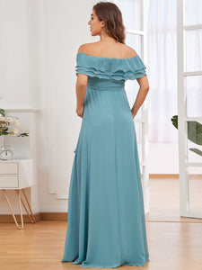 Color=Dusty blue | Off Shoulders Floor Length A Line Wholesale Maternity Dresses-Dusty blue 3