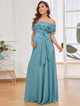 Load image into Gallery viewer, Color=Dusty blue | Off Shoulders Floor Length A Line Wholesale Maternity Dresses-Dusty blue 1