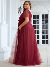 Load image into Gallery viewer, Color=Burgundy |Plus Size Short Ruffles Sleeves V Neck A Line Wholesale Maternity Dresses-Burgundy 2