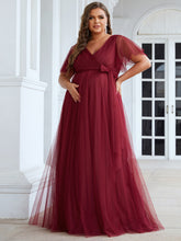 Load image into Gallery viewer, Color=Burgundy |Plus Size Short Ruffles Sleeves V Neck A Line Wholesale Maternity Dresses-Burgundy 3