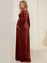 Load image into Gallery viewer, Color=brick-red | V-Neck Long Pagoda Sleeves Straight Wholesale Maternity Dresses-brick-red 2