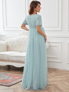Color=Sky Blue | Cute Deep V-neck Dress for Pregnant Women-Sky Blue 2